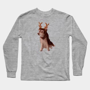 Husky wearing deer antlers Long Sleeve T-Shirt